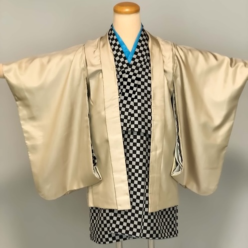 七五三 男の子お祝い着 チェック柄着物と紬羽織