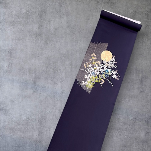 成謙工房 作 紗染帯「秋草に名月」